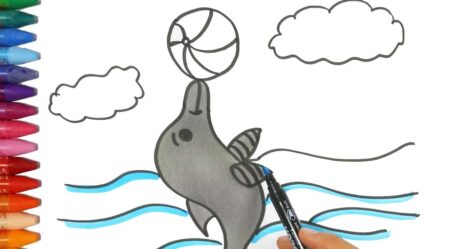 Cómo Dibujar y Colorear delfín y árbol de manzana | Dibujos Para Niños