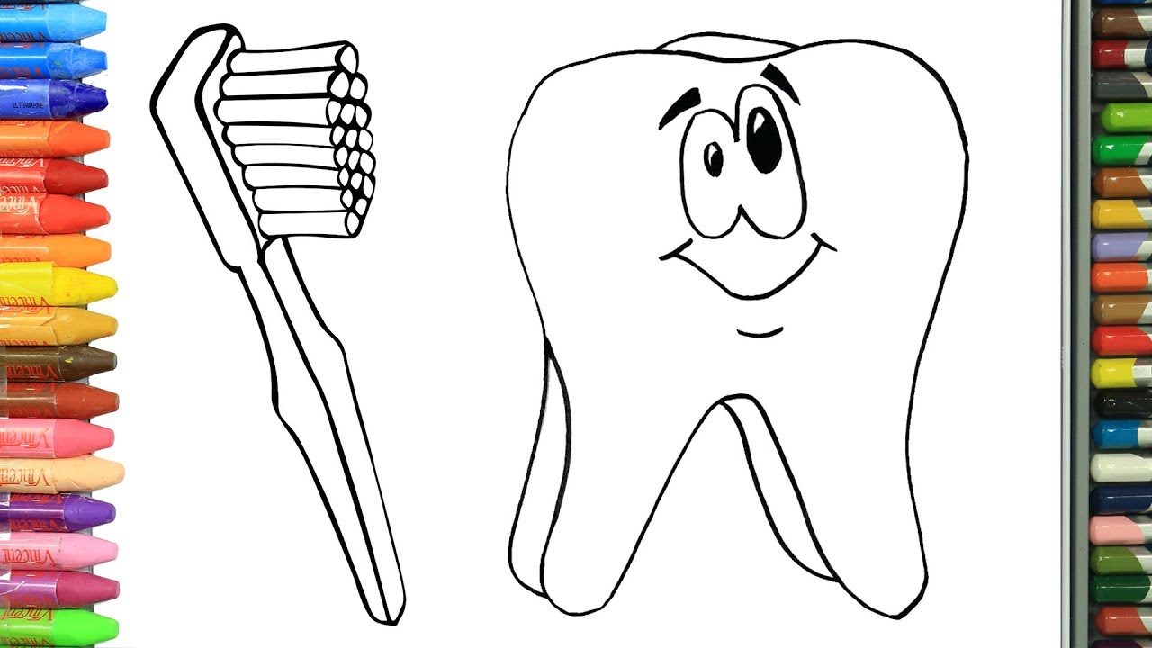 Cómo Dibujar y Colorear diente, cepillo de dientes y pasta dental | Dibujos Para Niños