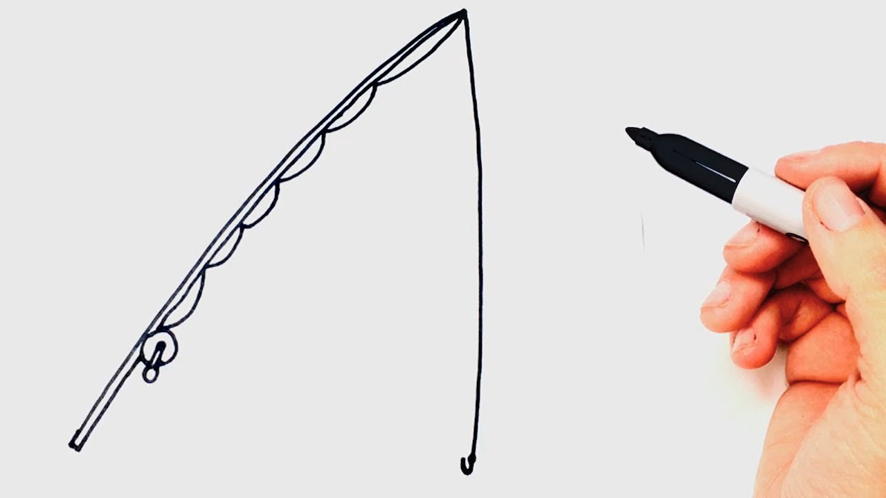 Cómo dibujar un Caña de Pescar paso a paso y fácil