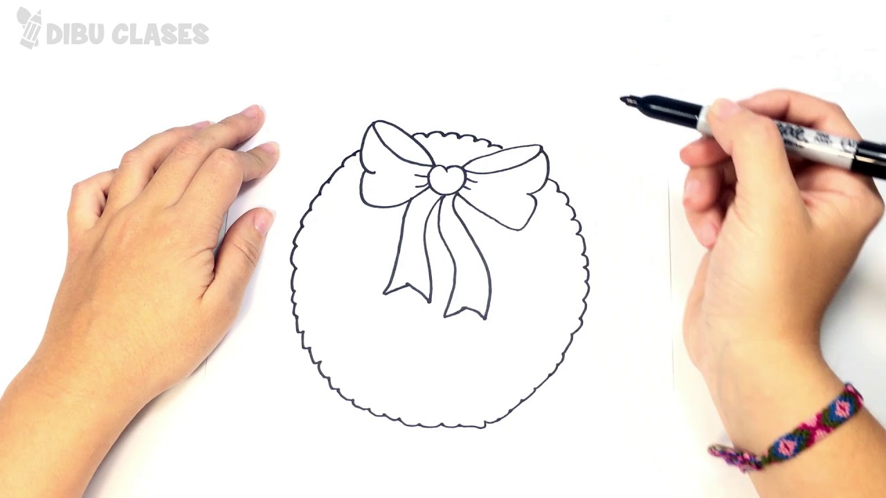 Cómo dibujar un Corona Navideña paso a paso | Dibujo Corona Navidad