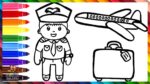 Dibuja y Colorea Un Capitán De Avión Con Accesorios   Dibujos Para Niños