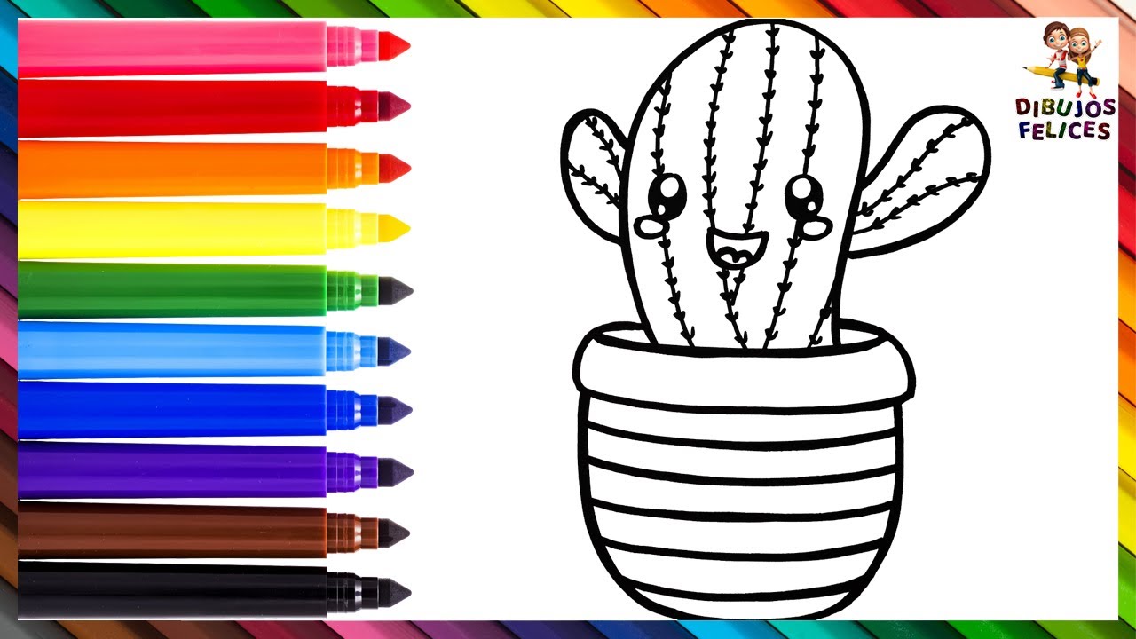 Dibuja y Colorea Un Lindo Cactus Arcoiris  Dibujos Para Niños