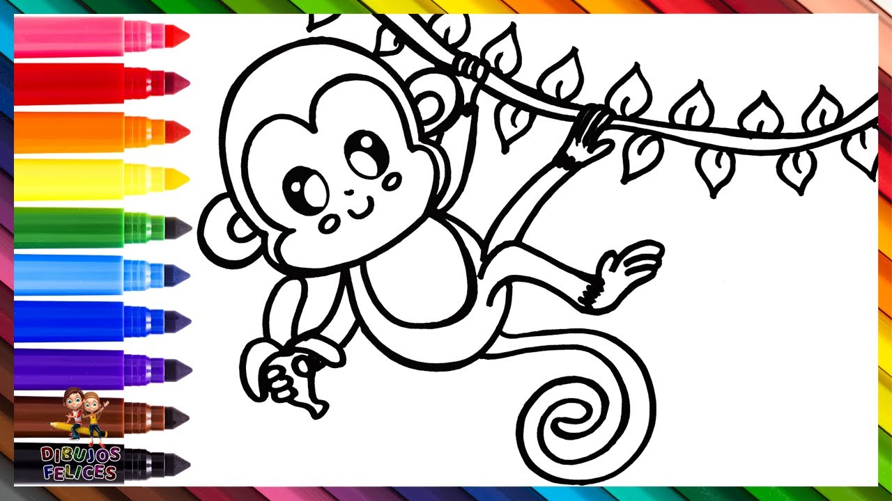 Dibuja y Colorea Un Lindo Mono  Dibujos Para Niños