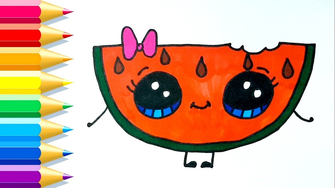 Dibuja y Colorea un Sandía Kawaii Dibujos  Kawaii Dibujos para niños