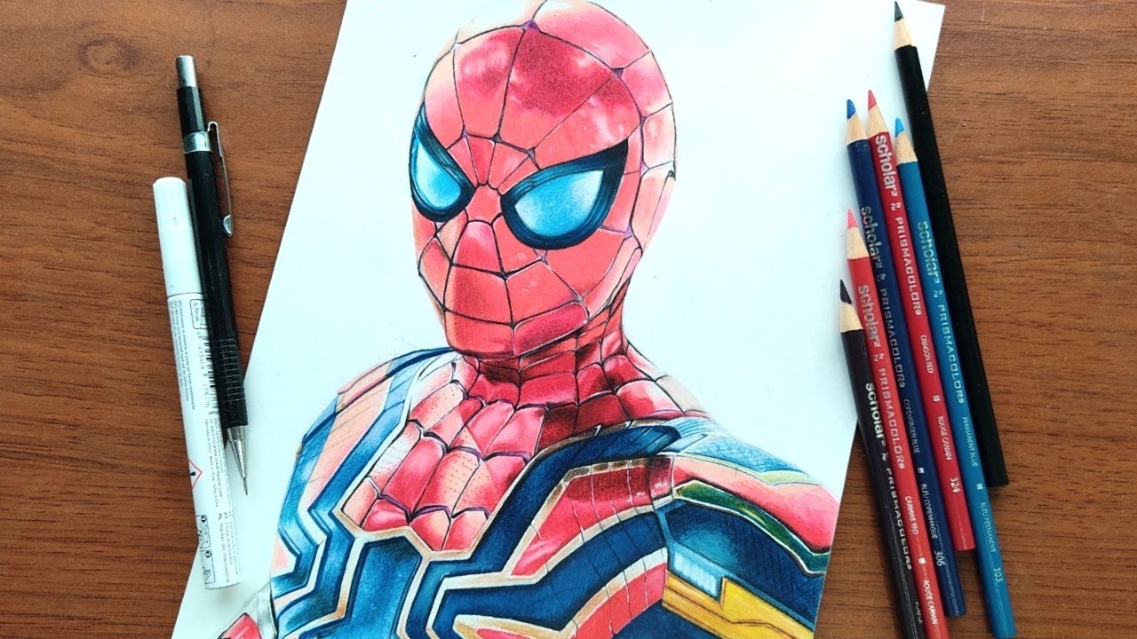Dibujando a SPIDERMAN  Cómo dibujar a SPIDERMAN paso a paso con lápices de colores VOLVÍÍÍ