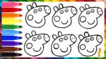Drawing And Coloring 6 Peppa Pig Faces For The Colors Of The Rainbow  Drawings For Kids