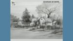 Drawing scenery art with rough pencil strokes || shading houses and trees
