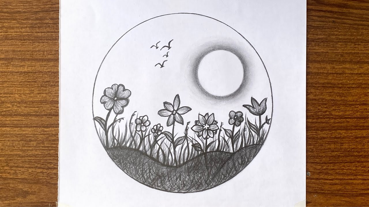 Easy and simple flower garden drawing // How to draw garden scenery.step by step(easy draw)
