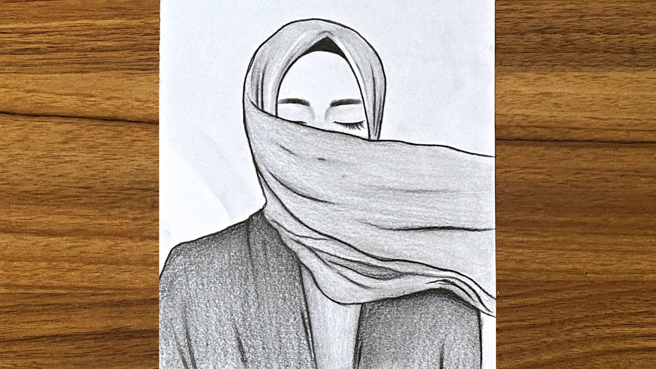 Girl wearing hijab drawing || Easy drawing for girls step by step || Beautiful girl drawing