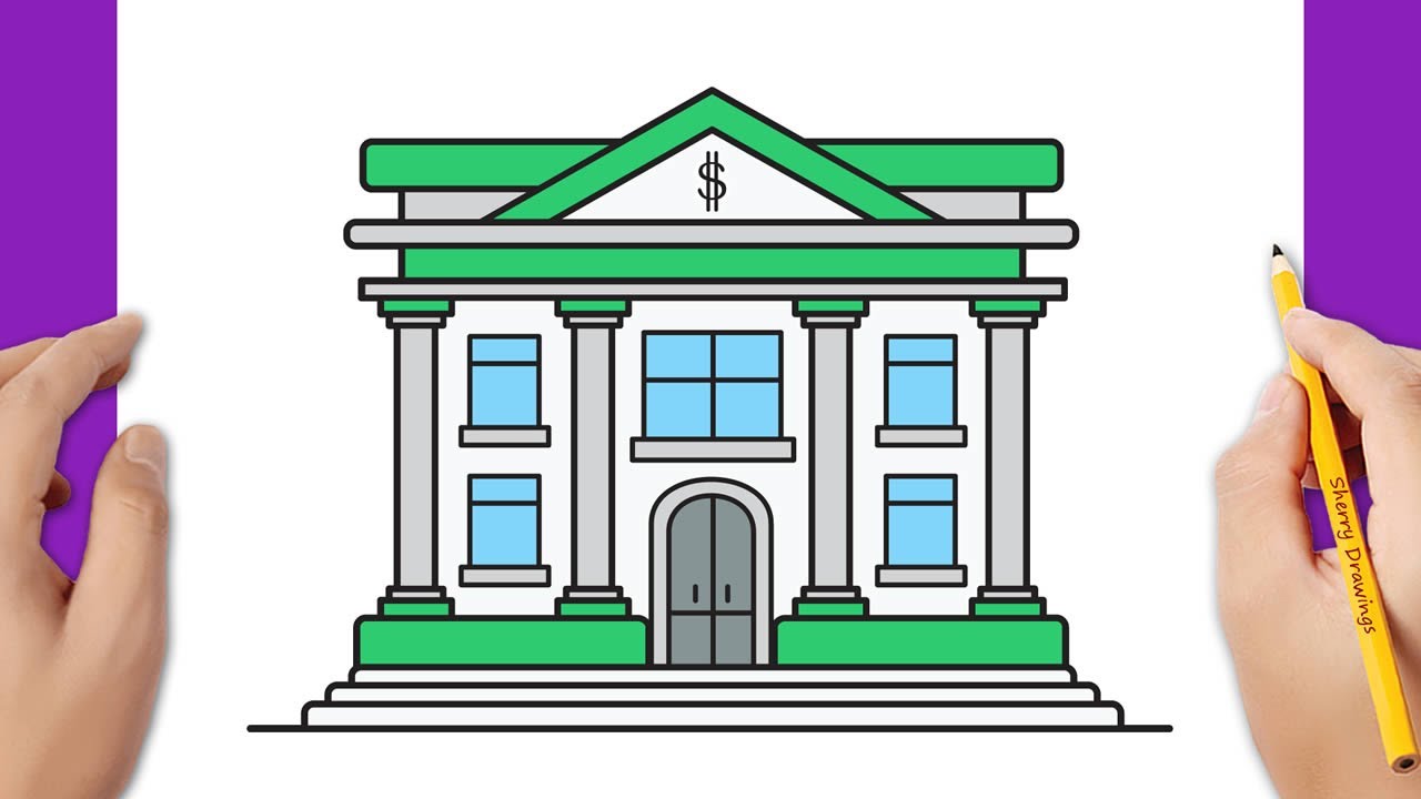 HOW TO DRAW A BANK BUILDING EASY