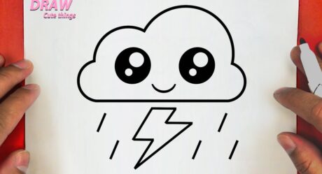 HOW TO DRAW CUTE THUNDERSTORM AND RAINING CLOUD,STEP BY STEP, DRAW Cute things