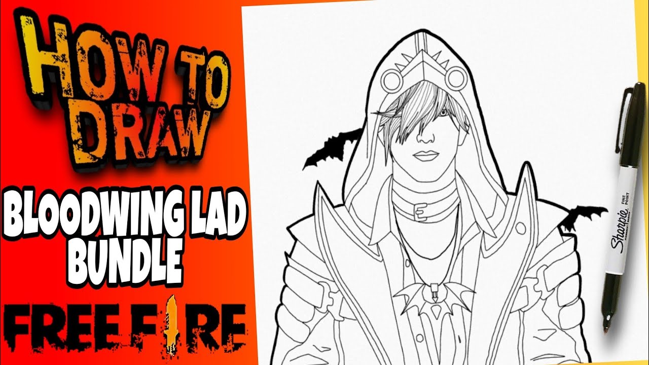 HOW TO DRAW FREE FIRE BLOODWING LAD BUNDLE | EASY | como dibujar la skin infiltrado sangriento