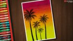 Happy Palm Trees drawing for beginners with Oil Pastels - step by step