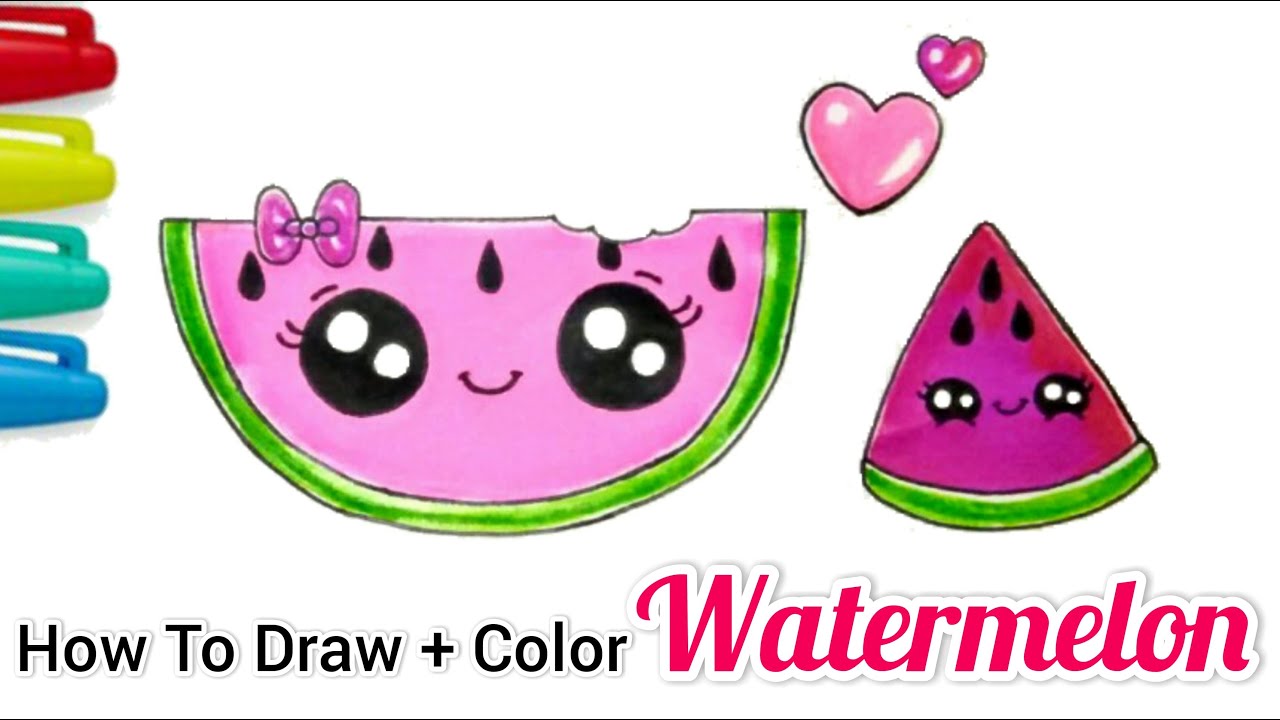How To Draw A Watermelon / Cute Watermelon / Summer Fun Art | Cartooning cute drawings