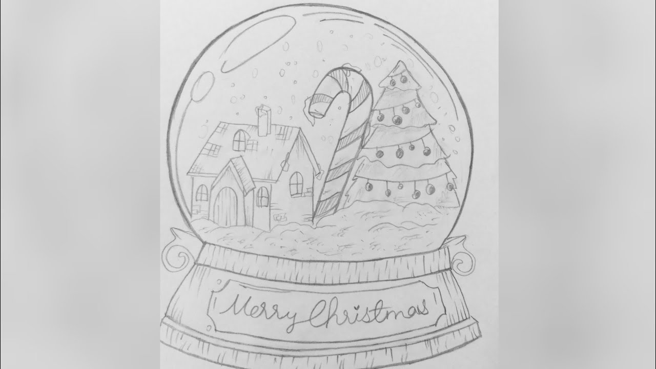 How To Draw Christmas Snow Globe Easy Christmas Drawing For Beginners