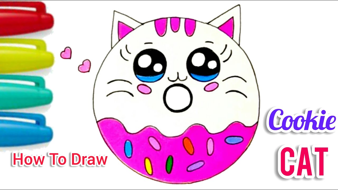 How To Draw + Color A Cookie Cat / Cat Donut Step by Step Drawing  | Cartooning cute drawings