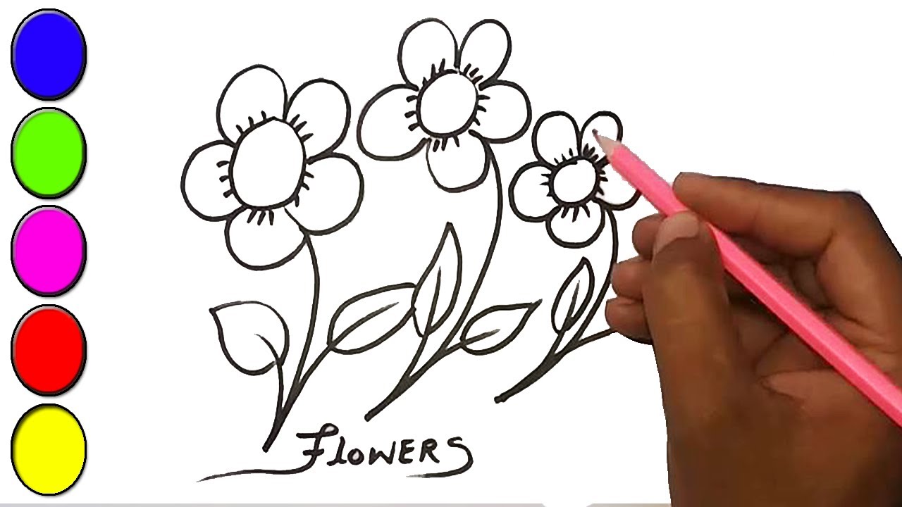 How To Draw Flower For Kids | Easy Flower Drawing And Colouring For Kids