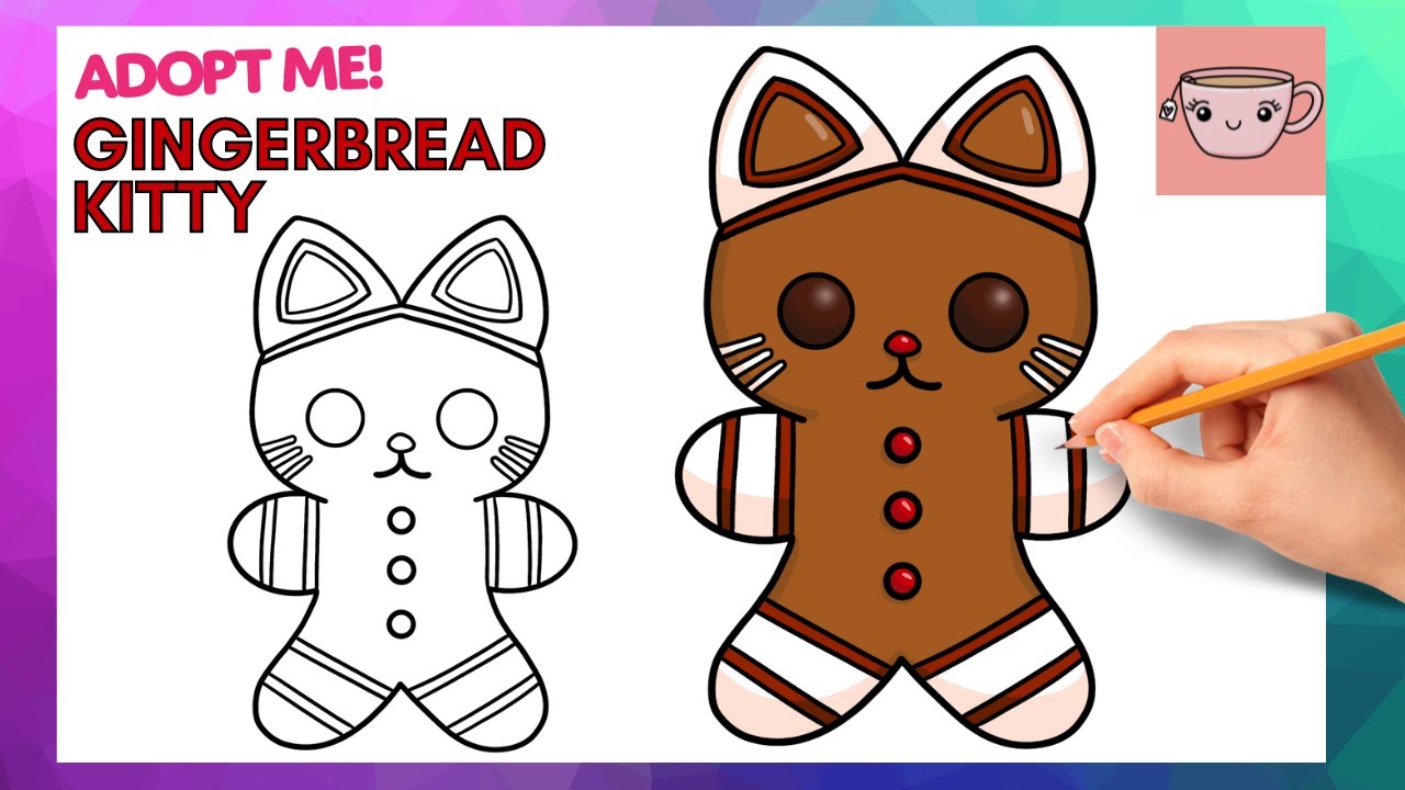 How To Draw Gingerbread Kitty Cat Cookie Toy | Christmas Roblox - Adopt Me | Cute Drawing Tutorial