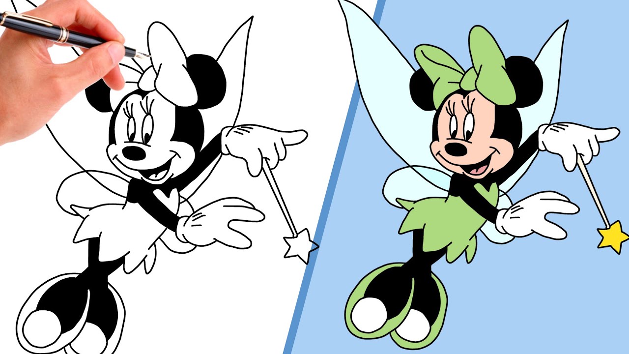 How To Draw MINNIE MOUSE AS TINKERBELL // MICKEY MOUSE // Step-By-Step