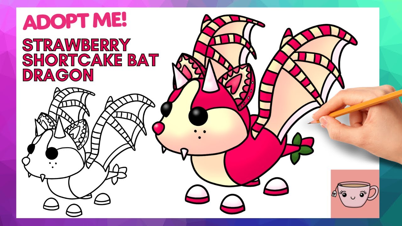 How To Draw Strawberry Shortcake Bat Dragon Pet | Roblox - Adopt Me Winter | Cute Drawing Tutorial