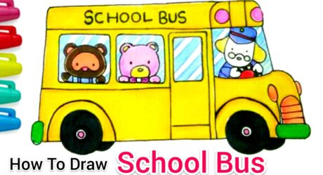 Cómo dibujar y colorear un autobús / autobús escolar paso a paso | Caricaturas dibujos lindos