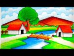 How To draw Scenery 24 | Village Drawing-Drawing landscape easy beautiful | easy drawing