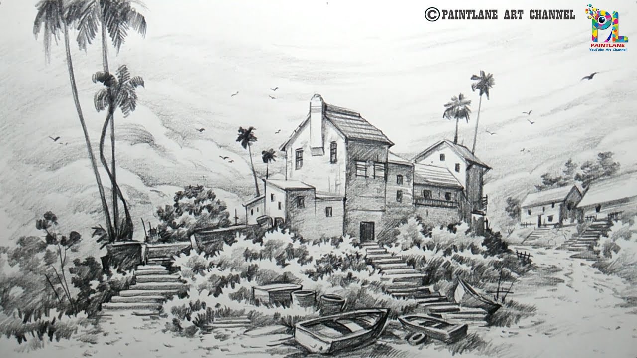 How to Draw Easy and Simple Landscape with PENCIL | Step by step
