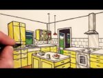 How to Draw a Kitchen Room in 2-Point Perspective: NARRATED