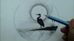 How to draw Simple Scenery drawing step by step / heron drawing easy