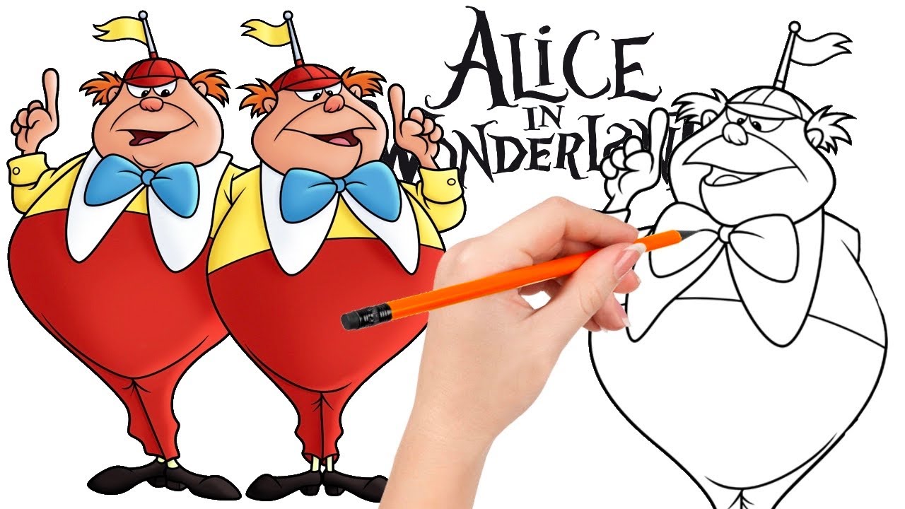 How to draw Tweedledee and Tweedledum from Alice in Wonderland