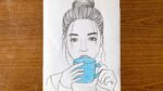 How to draw a girl with a cup of coffee // How to draw a beautiful girl easy way // Girl drawing