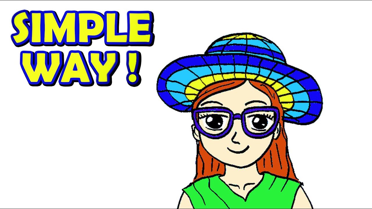 How to draw a girl with glasses and hat simple way | Simple Drawing Ideas