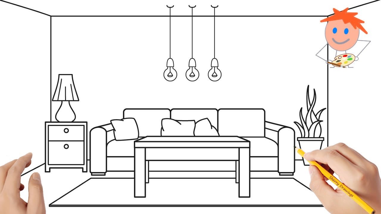 How to draw a living room | Easy drawings