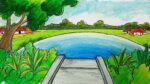 How to draw a pond side scenery with oil pastel / Oil pastel scenery for beginners