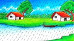 How to draw a scenery of Rainy season step by step {very easy} Rainy season drawing, Rainy season