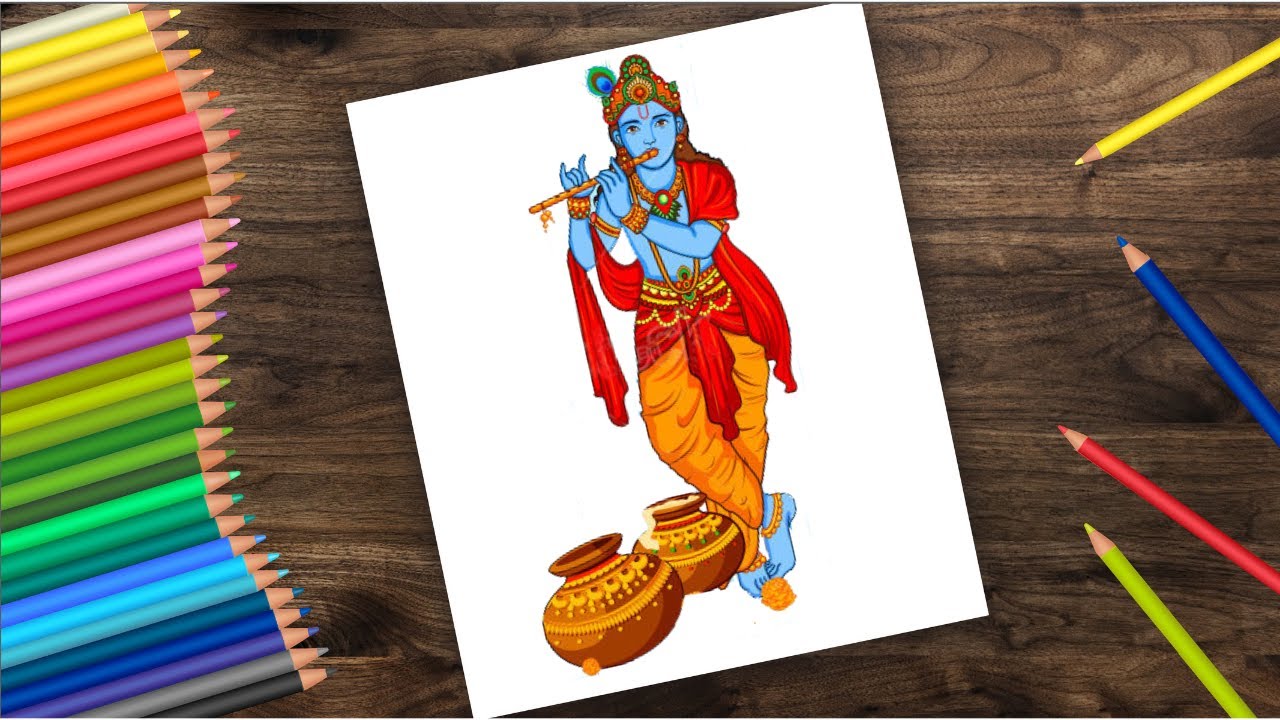 How to draw lord Krishna - Krishna Drawing | krishna drawing easy