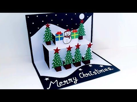 How to make beautiful Handmade Merry Christmas  greeting card idea/DIY christmas pop up card making