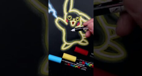 Neon Pikachu Glow Effect with Posca Pens #Shorts