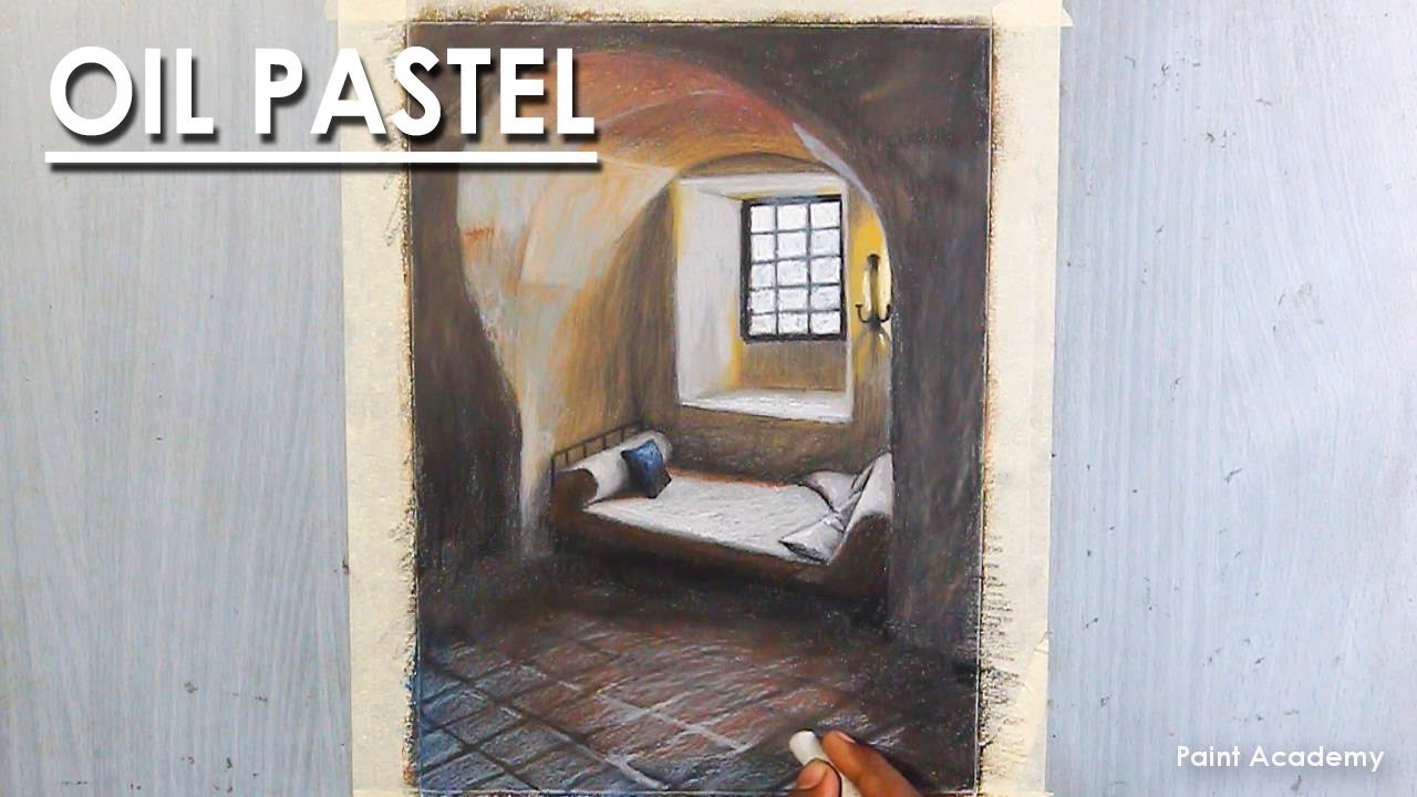 Oil Pastel Drawing : A Composition on Castle Interior | step by step