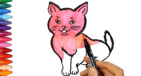 Wie zeichnet Katze | Wie man Katze zieht | Zeichnen und Ausmalen für Kinder