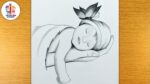 pencil drawing of sleeping Baby with Butterfly/mother's day drawing