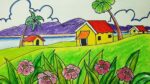 village scenery drawing with Oil pastel / Easy scenery drawing