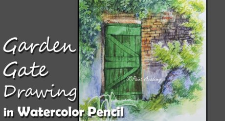 Hermoso dibujo de la puerta del jardín en lápiz de acuarela | paso a paso