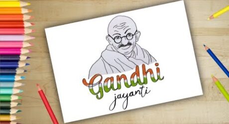 Dessin d’affiche de Gandhi Jayanti | Comment dessiner Mahatma Gandhi | Gandhi Jayanti