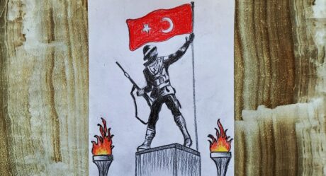 ATATÜRK ,TÜRK BAYRAĞI , MEŞALE ÇİZİMİ / ATATÜRK ,A TURKISH FLAG AND A TORCH DRAWİNG