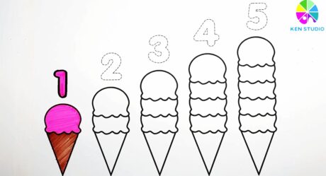 ¡Aprende a contar del 1 al 5 con helados, pintando y coloreando números para niños y niños pequeños!