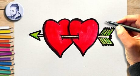 Comment dessiner un couple de cœurs avec flèche pour la Saint Valentin dessin facile