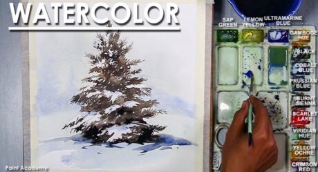 Cómo pintar un pino de invierno en acuarela, artista y compositor: Supriyo