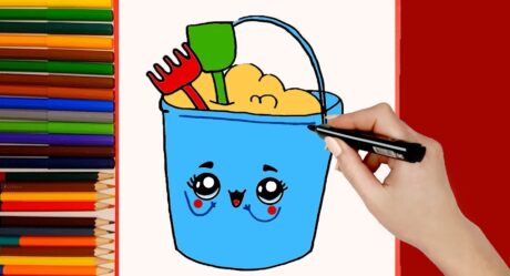 How to draw Sandbox Accessories. Kawaii Bucket, Shovel and Rake
