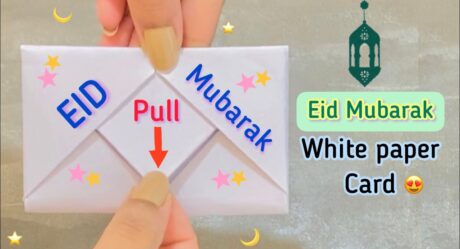 White Paper Eid Mubarak Card/ Easy Eid Greeting Card without Scissors & Glue/ surprise Eid card